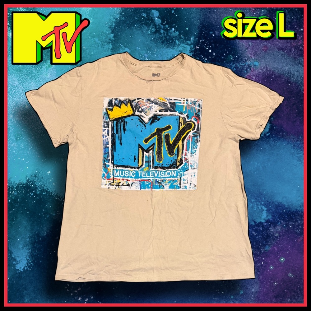 MTV logo tan short sleeve graphic TSHIRT size L